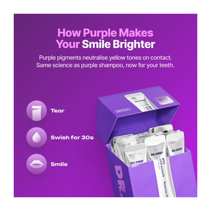 DR.DENT Purple Mouthwash - Sachets 20 Pack - Peroxide-Free - Alcohol Free - Vegan Mint