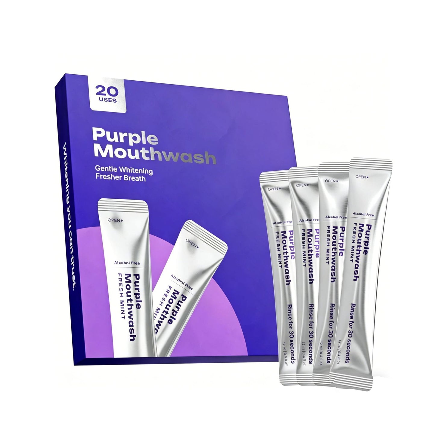 DR.DENT Purple Mouthwash - Sachets 20 Pack - Peroxide-Free - Alcohol Free - Vegan Mint