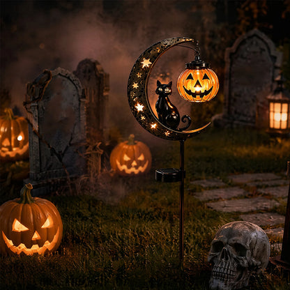 1-4PCS Solar Powered Black Cat Pumpkin Moon Garden Stake Light Waterproof Metal Outdoor Halloween Decorative Yard Lamp with Glow