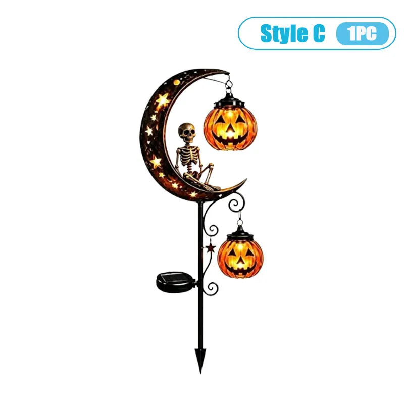 1-4PCS Solar Powered Black Cat Pumpkin Moon Garden Stake Light Waterproof Metal Outdoor Halloween Decorative Yard Lamp with Glow