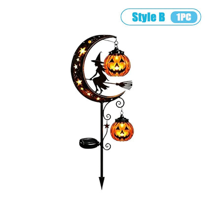 1-4PCS Solar Powered Black Cat Pumpkin Moon Garden Stake Light Waterproof Metal Outdoor Halloween Decorative Yard Lamp with Glow