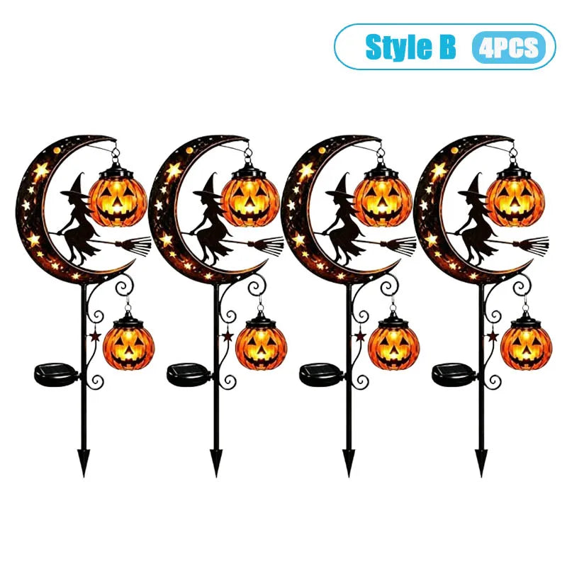 1-4PCS Solar Powered Black Cat Pumpkin Moon Garden Stake Light Waterproof Metal Outdoor Halloween Decorative Yard Lamp with Glow