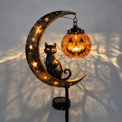 1-4PCS Solar Powered Black Cat Pumpkin Moon Garden Stake Light Waterproof Metal Outdoor Halloween Decorative Yard Lamp with Glow