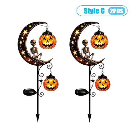 1-4PCS Solar Powered Black Cat Pumpkin Moon Garden Stake Light Waterproof Metal Outdoor Halloween Decorative Yard Lamp with Glow