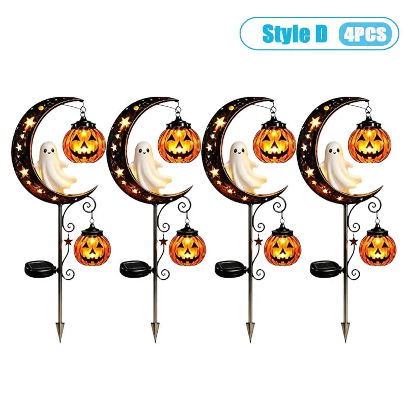 1-4PCS Solar Powered Black Cat Pumpkin Moon Garden Stake Light Waterproof Metal Outdoor Halloween Decorative Yard Lamp with Glow