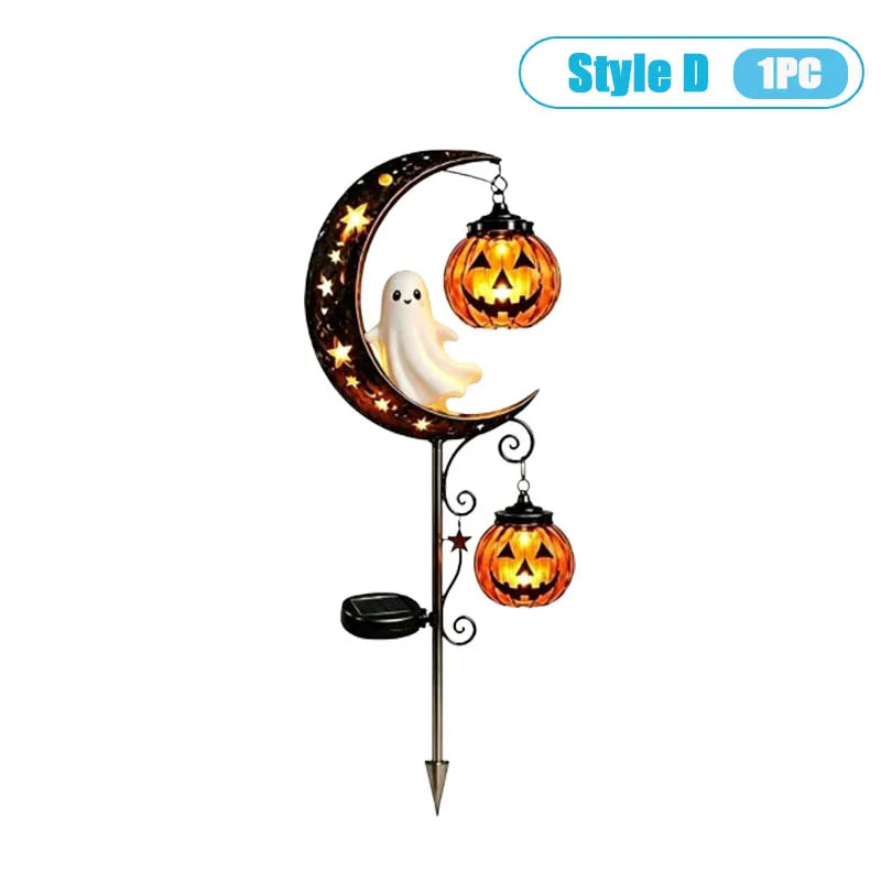 1-4PCS Solar Powered Black Cat Pumpkin Moon Garden Stake Light Waterproof Metal Outdoor Halloween Decorative Yard Lamp with Glow
