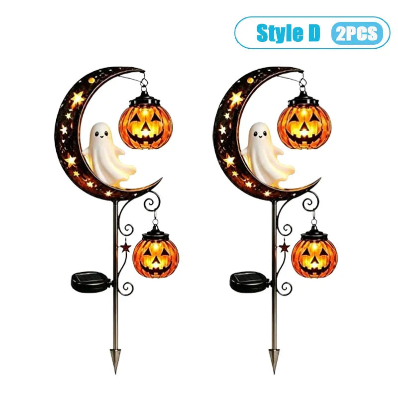 1-4PCS Solar Powered Black Cat Pumpkin Moon Garden Stake Light Waterproof Metal Outdoor Halloween Decorative Yard Lamp with Glow