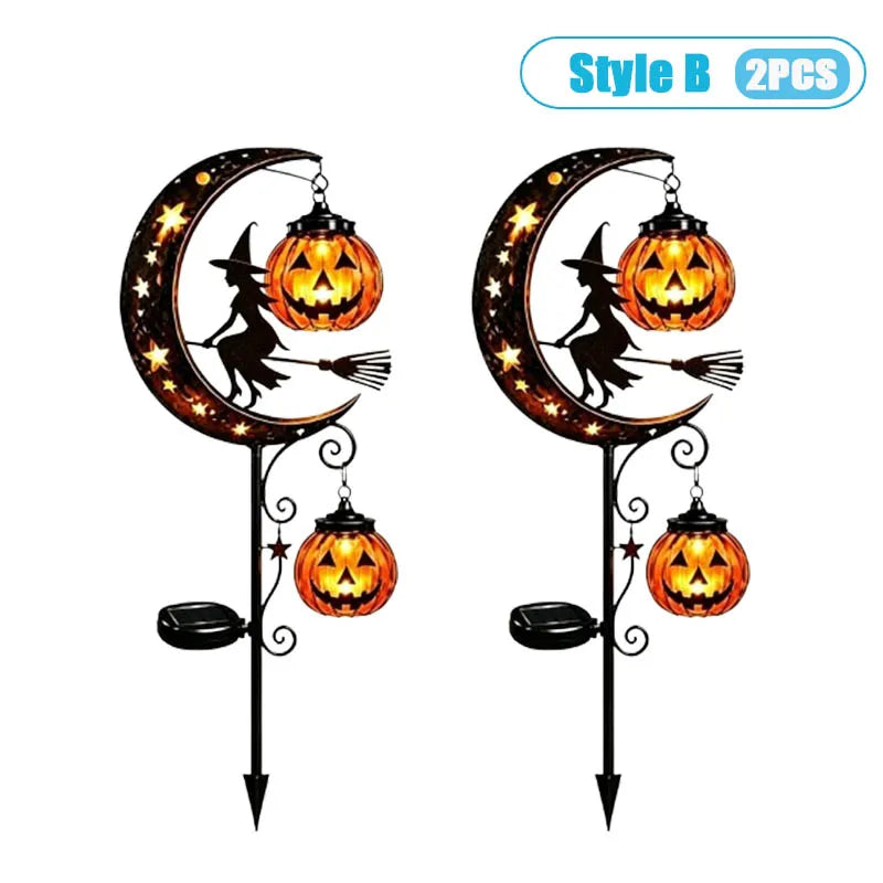 1-4PCS Solar Powered Black Cat Pumpkin Moon Garden Stake Light Waterproof Metal Outdoor Halloween Decorative Yard Lamp with Glow