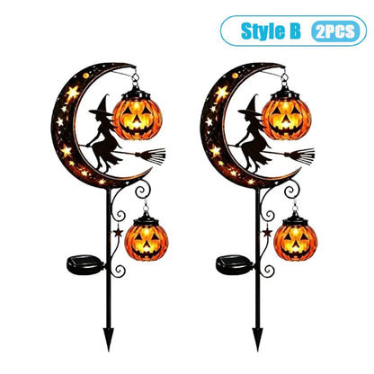 1-4PCS Solar Powered Black Cat Pumpkin Moon Garden Stake Light Waterproof Metal Outdoor Halloween Decorative Yard Lamp with Glow