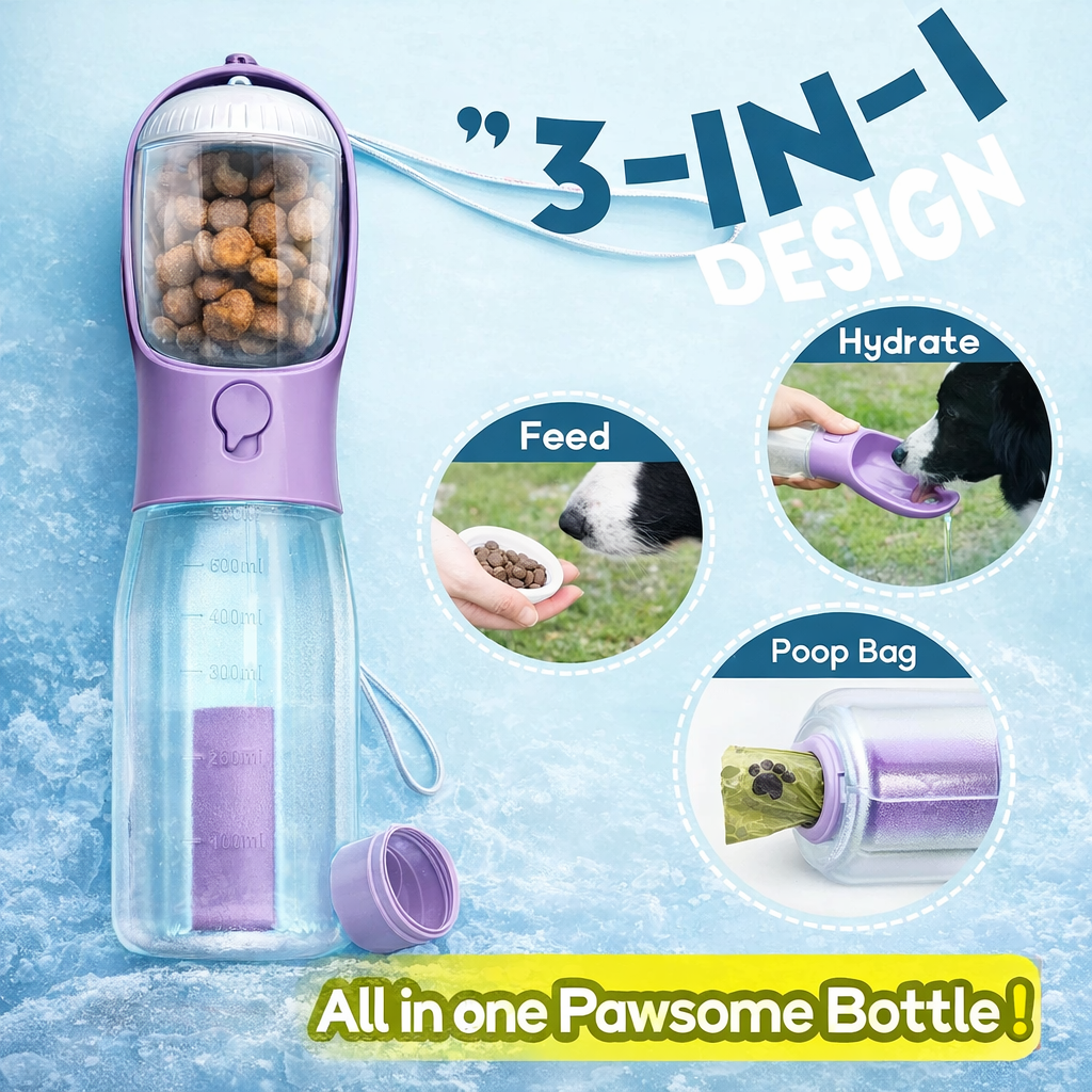 PawFlow™ 3-in-1 Travel Bottle