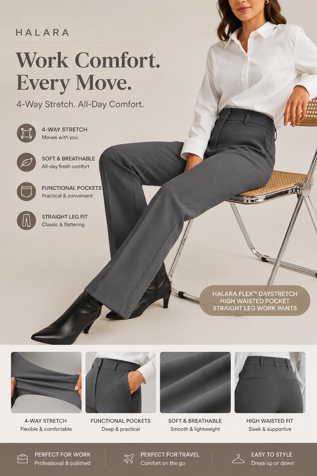 Terra Flex DayStretch High Waisted Pocket Straight Leg Work Pants